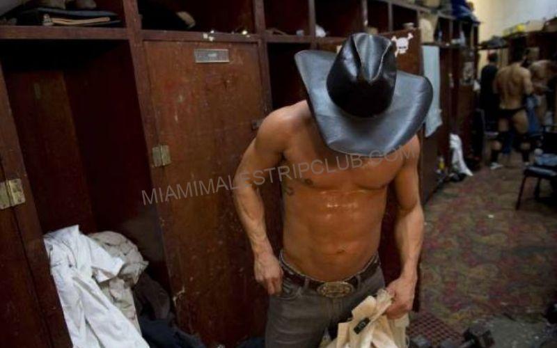 Miami male strip club dancer backstage before a private party show