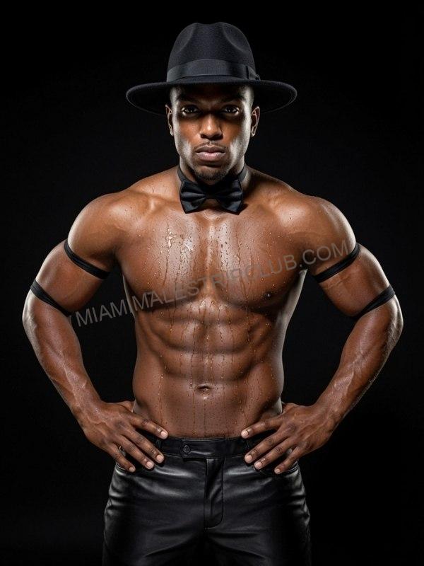 Miami male dancer Kendrick in a fedora and bow tie