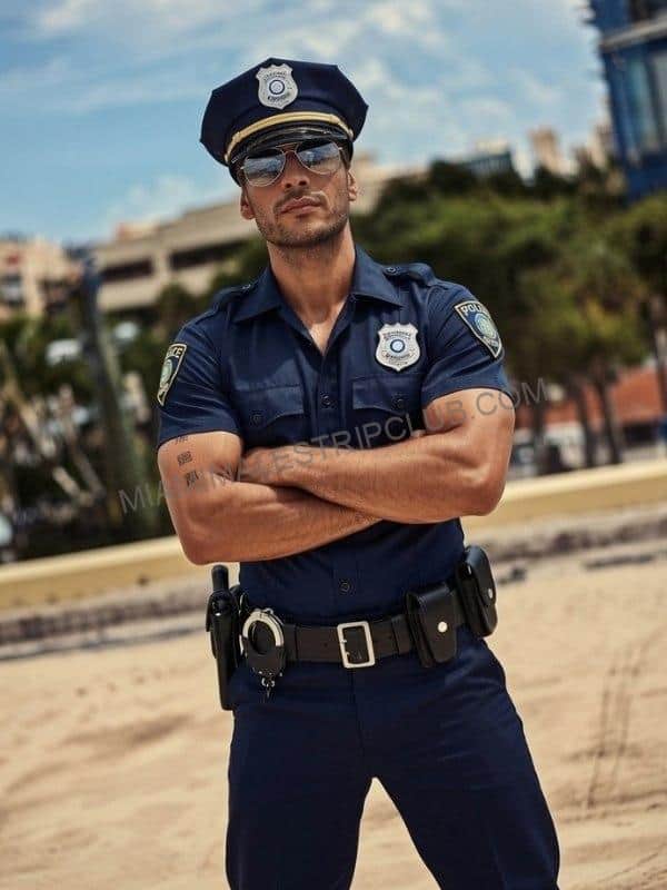 Miami male dancer Rick in a full police officer uniform