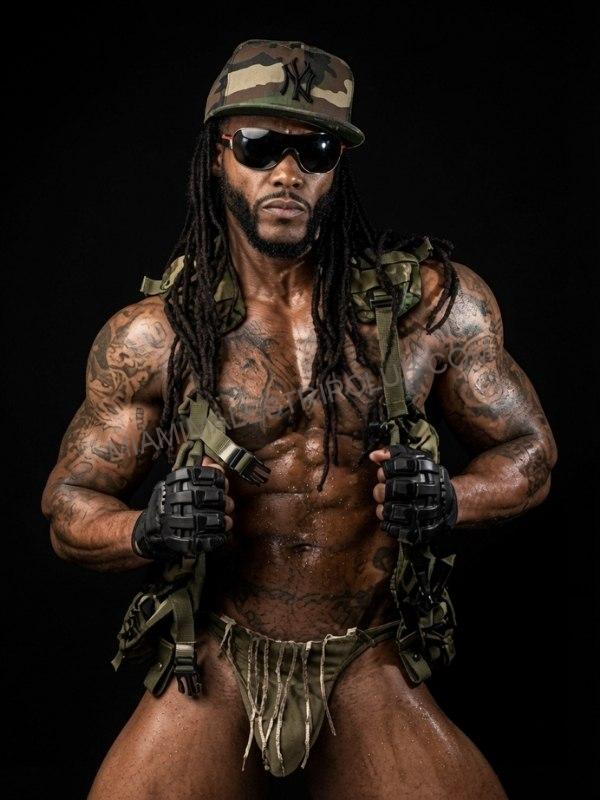 Tensa in an army costume for a Miami military-themed show