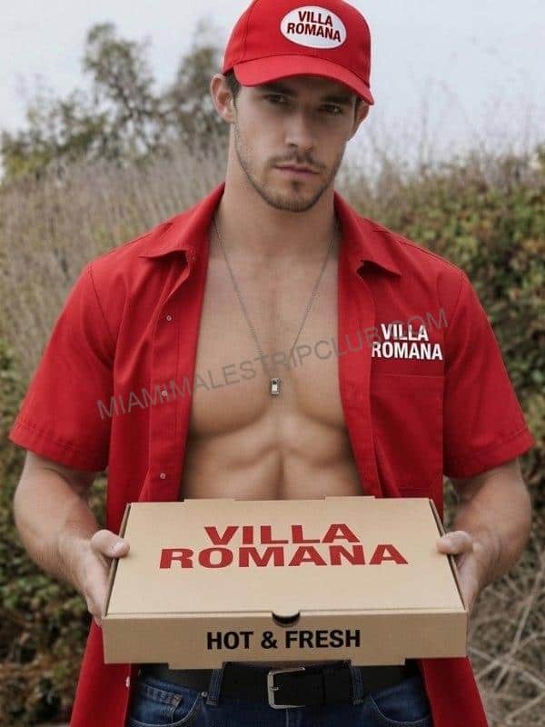Paulo in a pizza delivery costume for a Miami private party