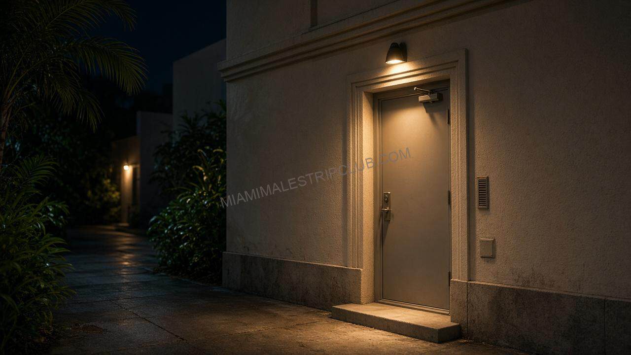 Side entrance of a Miami hotel at night